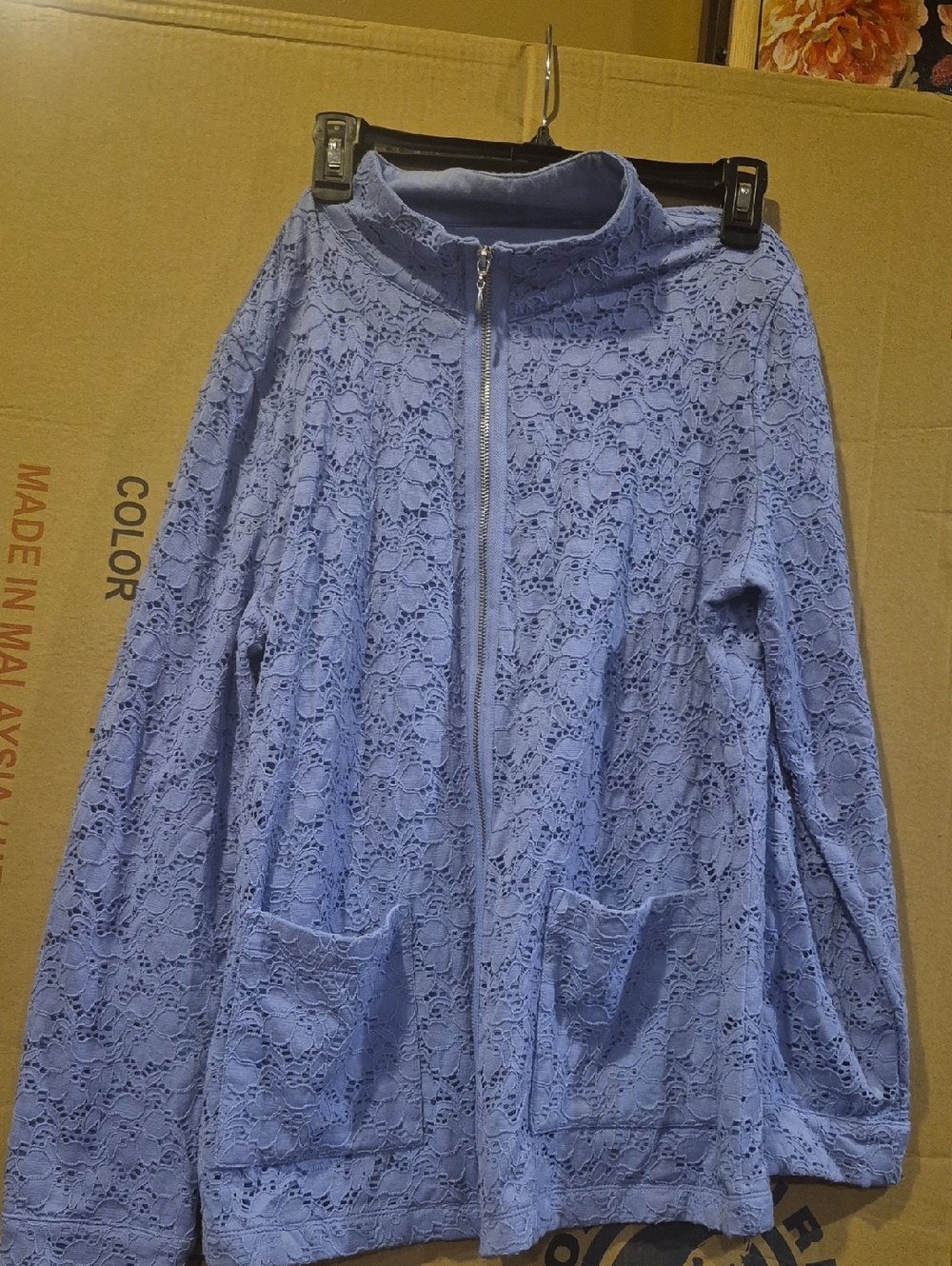 Light Blue Lace Zip-Front Jacket - Women's